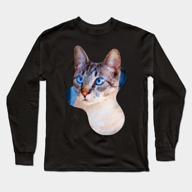 white domestic shorthair cat painting Long Sleeve T-Shirt by Arteria6e9Vena